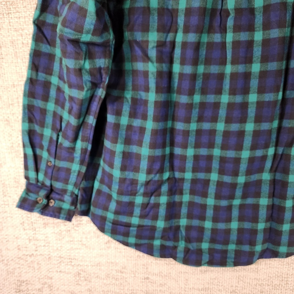 Lands End Traditional Fit Plaid Flannel Shirt Mens L 16-16.5 Navy Green EUC - Picture 9 of 11